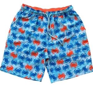 Peter Millar Seaside Collection Mens Blue Crab Print Swim Trunks large